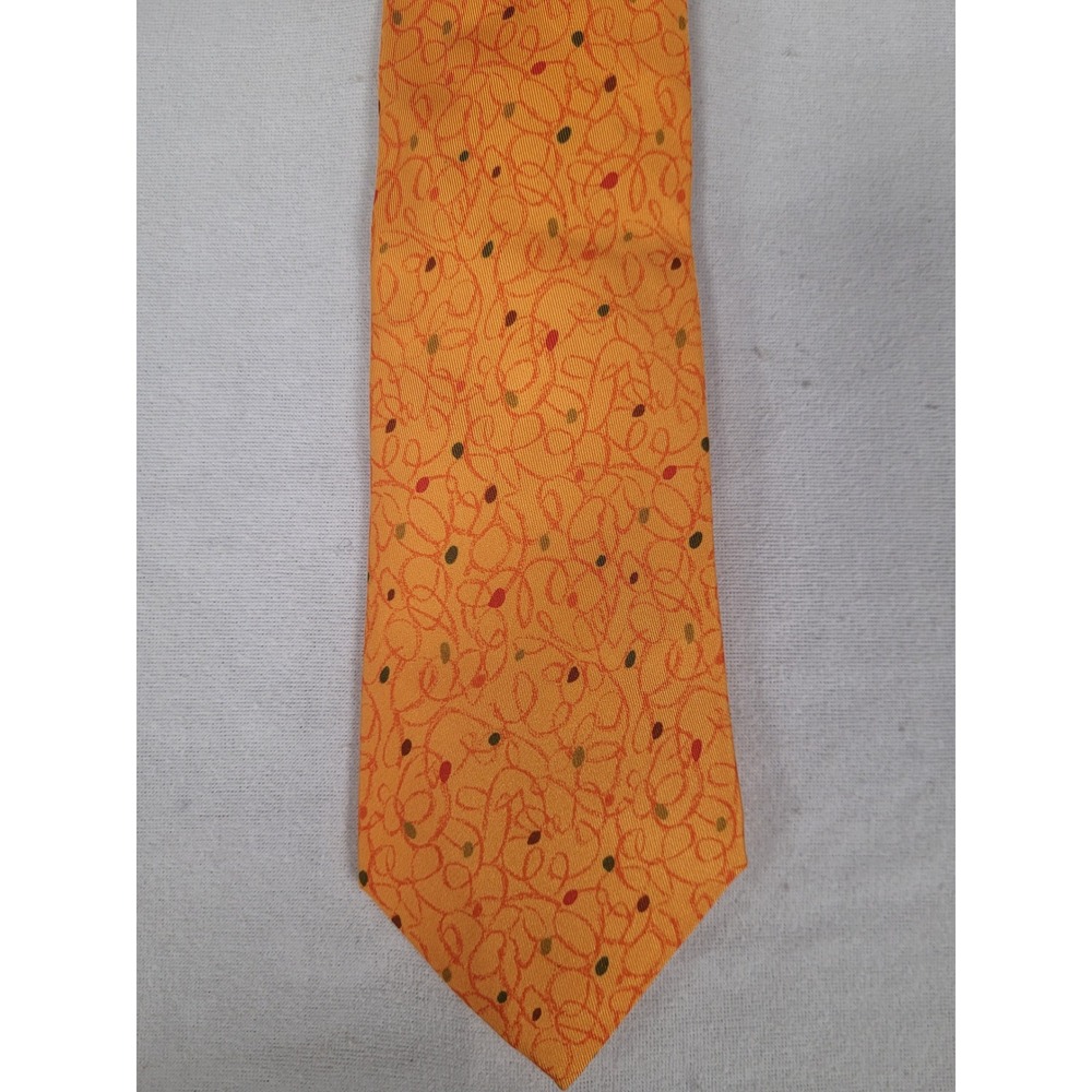 HERMES 100% Silk Necktie, Orange‎ Abstract Dot, Luxury Designer Tie RARE Pattern